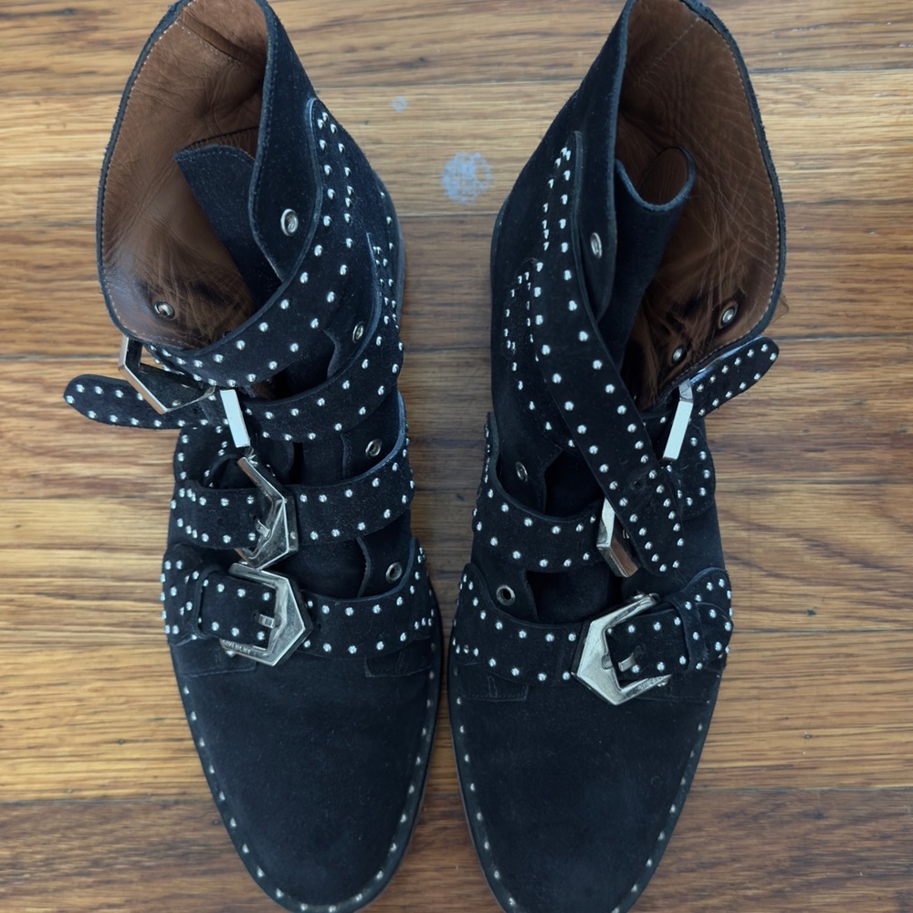 Givenchy Black Studded Suede Buckle Ankle Boots